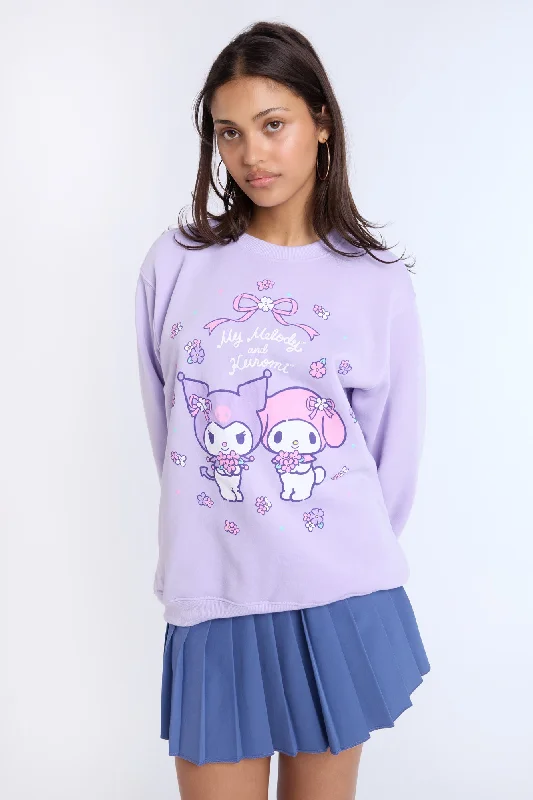 Kuromi My Melody Graphic Crew Neck Sweatshirt Cotton Hoodie Fleece Lining Warmth