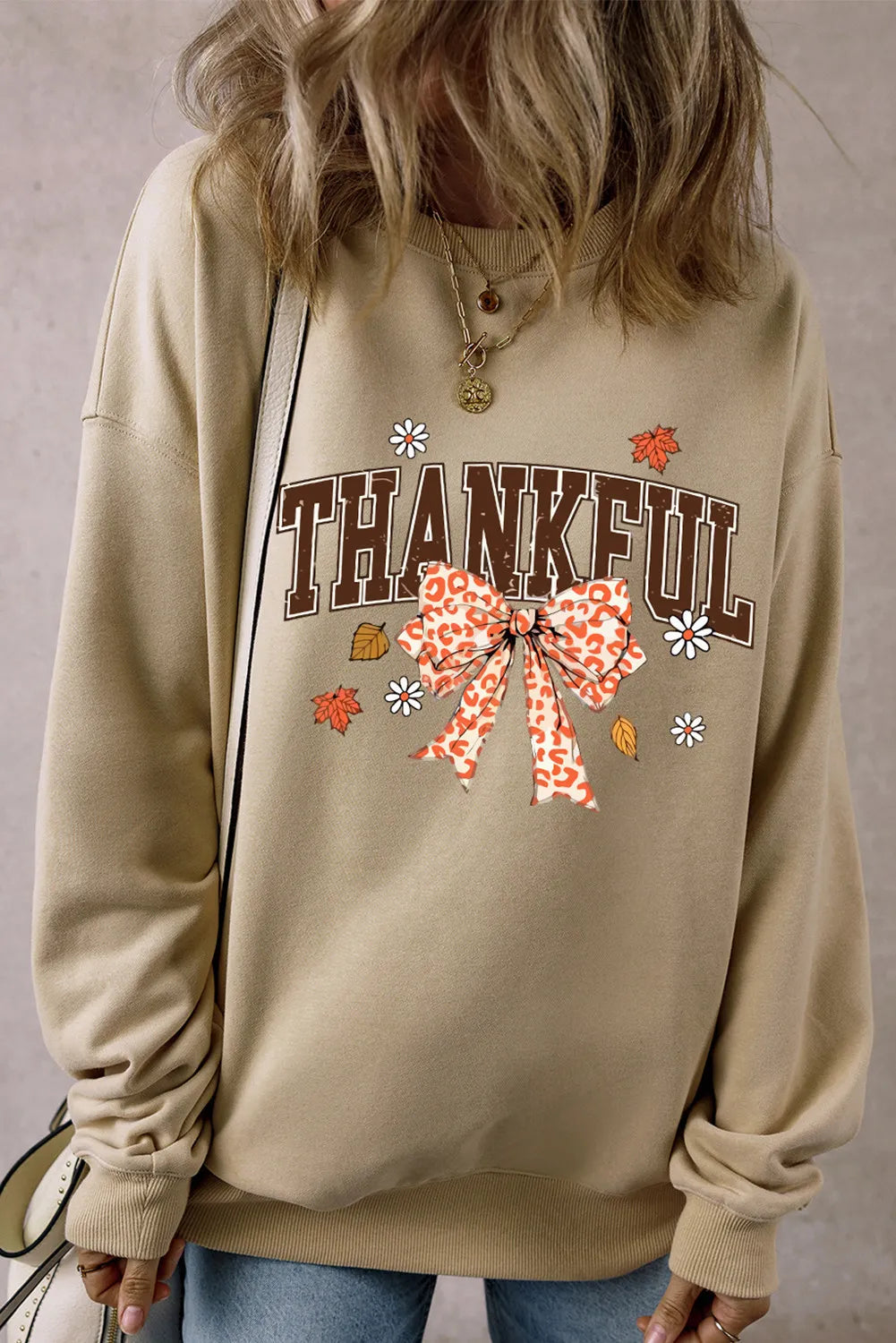 Hazel Blues® | THANKFUL Bow Round Neck Long Sleeve Sweatshirt Hoodie with Slim Fit Tailored Modern Hazel Blues® | THANKFUL Bow Round Neck Long Sleeve Sweatshirt Hoodie with Slim Fit Tailored Modern