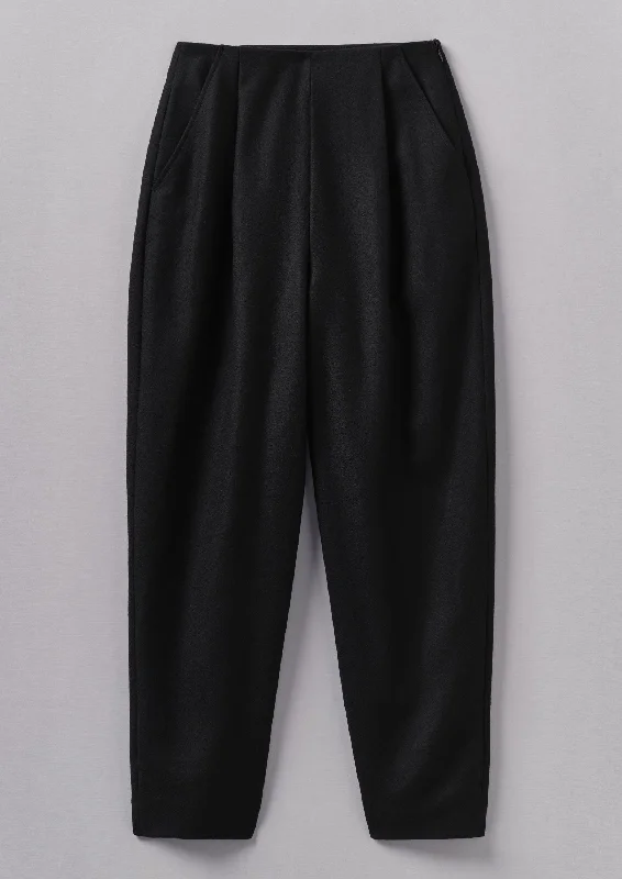 Wool Flannel Pleat Front Trousers | Black Trousers Print Floral
