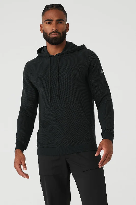 Micro Waffle Fast Break Hoodie - Black Hoodie with Tied Waist Feminine Flattering