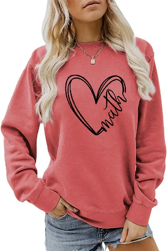 WOMEN HEART PRINTING CASUAL ROUND NECK PULLOVER Wrist Length Sleeve