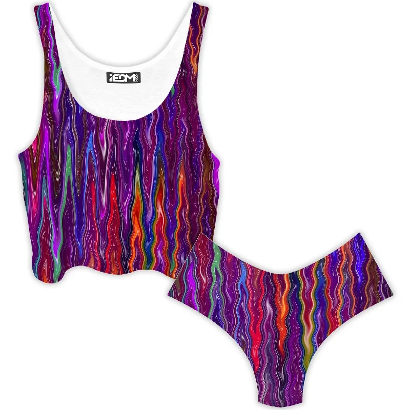 Trippy Vibes Crop Top and Booty Shorts Combo Houndstooth Herringbone Solid