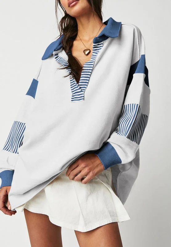 Hazel Blues® | Color Block Johnny Collar Long Sleeve Sweatshirt Hoodie with Ribbed Cuffs Snug Fit Comfort Hazel Blues® | Color Block Johnny Collar Long Sleeve Sweatshirt Hoodie with Ribbed Cuffs Snug Fit Comfort
