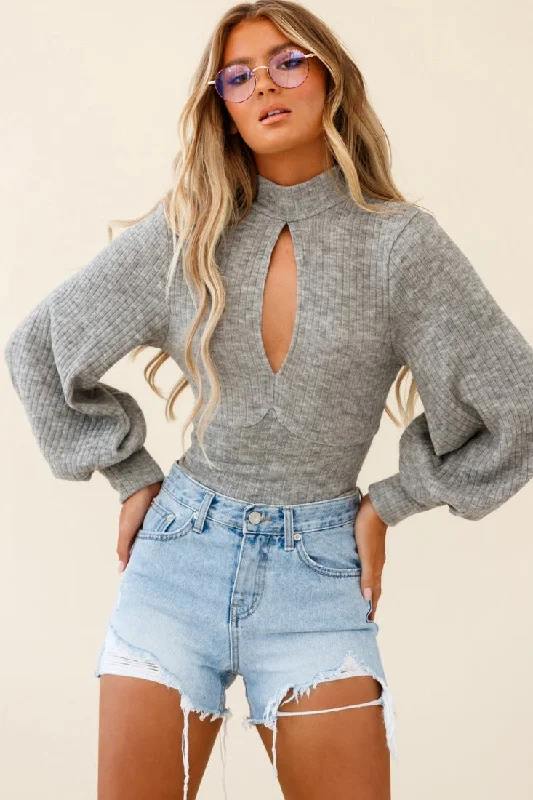 Prove It Keyhole Front Backless Knit Crop Top Grey Marle Silk Blend Satin Velvet