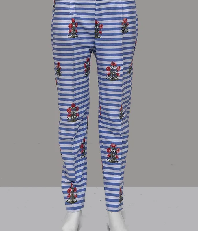 Cotton Printed Trouser TR-1087 BLUE Trousers Cargo Utility