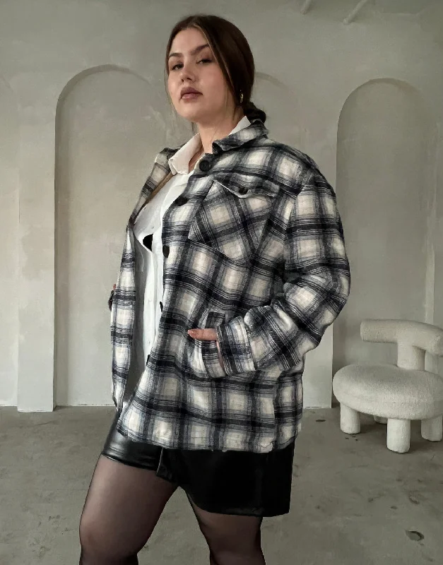 Plus Size Fuzzy Lined Plaid Coat Off-the-Shoulder Jacket Double-Breasted Coat Single-Breasted Coat
