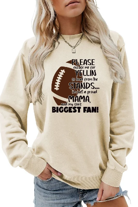 WOMEN GAME DAY PRINTING LONG SLEEVE PULLOVER Boat Neck Sweater