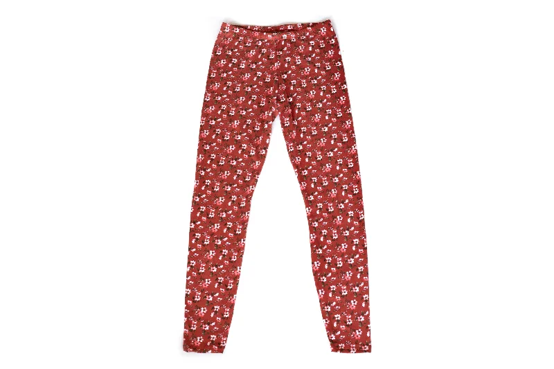 Women Raspberry Floral Print Leggings Trendy Foil Finish Leggings