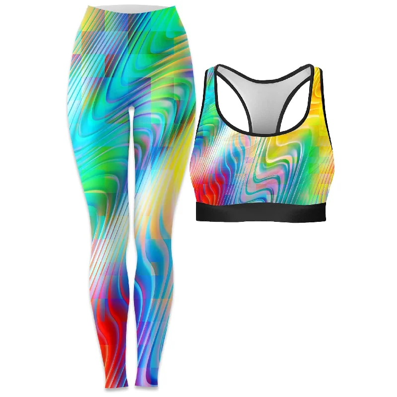 Rainbow Prism Rave Bra and Leggings Combo Trendy Tie-Dye Leggings