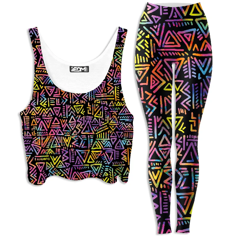 Tribe Vibe Crop Top and Leggings Combo Mesh Fabric Canvas Fabric Denim Fabric