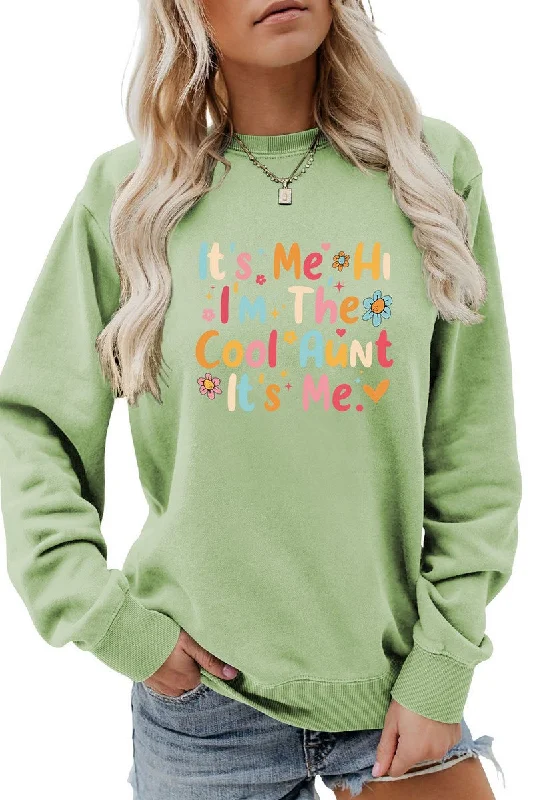 WOMEN LETTERING PRINT LOOSE FIT PULLOVER TOP Button Front Sweater