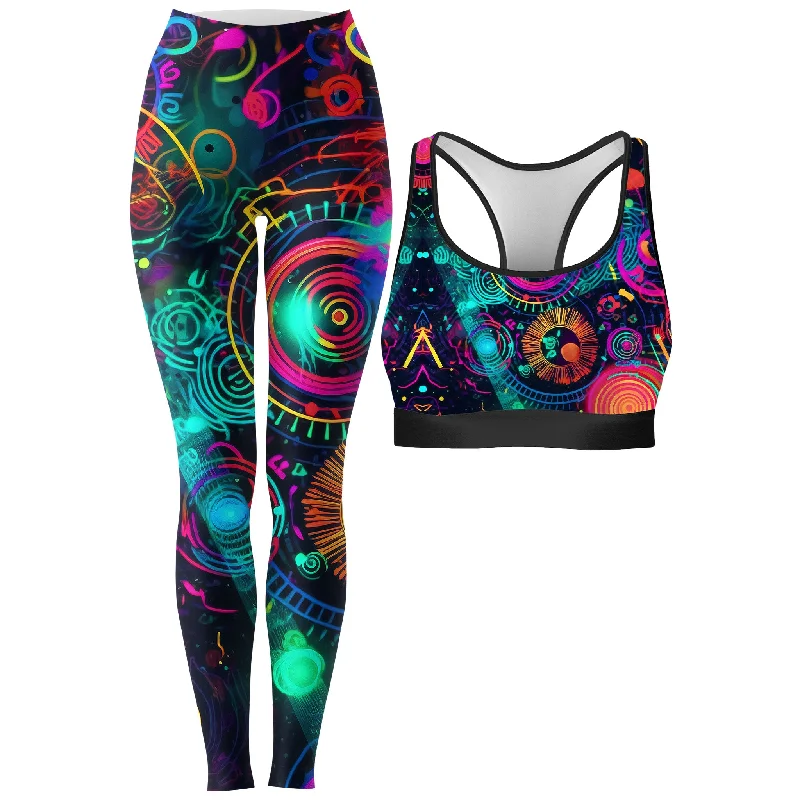 Retro Trip Rave Bra and Leggings Combo Stylish Printed Sport Leggings