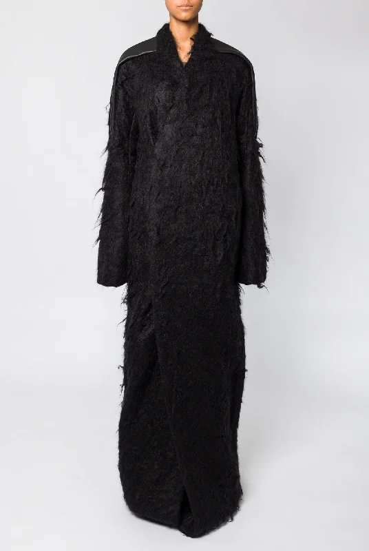 Rick Owens Officer Coat in Black Elasticated Drawstring Belted