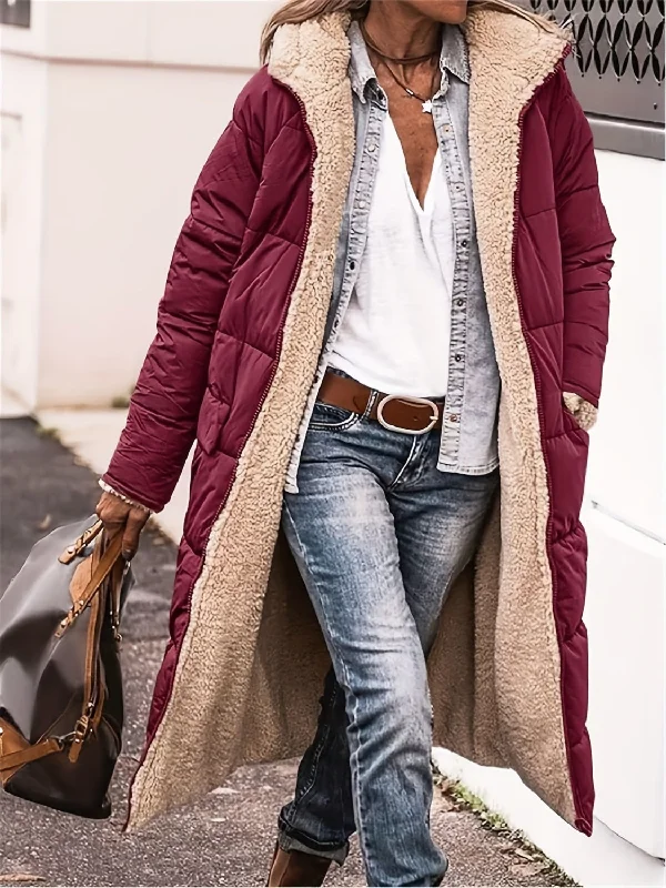 Zip Up Sherpa Hooded Coat Boat Neck Jacket Square Neck Jacket One-Shoulder Jacket