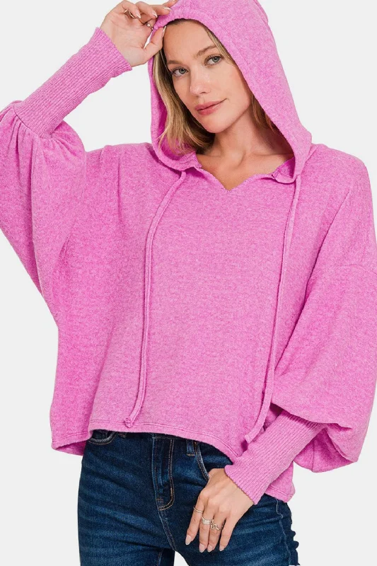 Hazel Blues® | Zenana Brushed Hacci Drop Shoulder Cropped Hoodie Hoodie with Back Slit Movement Comfort Hazel Blues® | Zenana Brushed Hacci Drop Shoulder Cropped Hoodie Hoodie with Back Slit Movement Comfort
