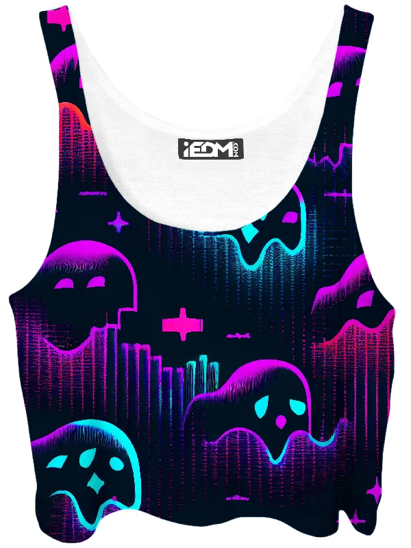 Ghost Melt Crop Top Solid Print Embellished