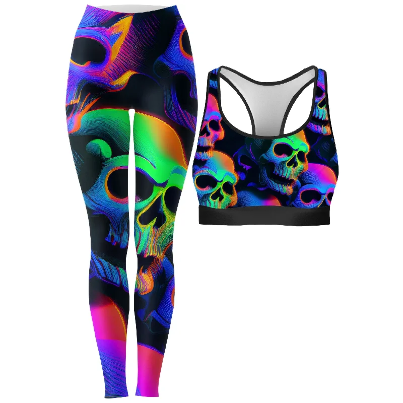 Psychedelic Nightmare Rave Bra and Leggings Combo Fashionable Tummy Control Leggings