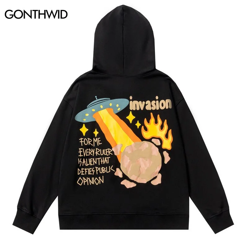 2023 Hooded Sweatshirt Streetwear Hip Hop Funny UFO Planet Letter Print Punk Gothic Hoodie Harajuku Casual Pullover Sweatshirt Hoodie with Drawstring Waist Adjustable Fitted 2023 Hooded Sweatshirt Streetwear Hip Hop Funny UFO Planet Letter Print Punk Gothic Hoodie Harajuku Casual Pullover Sweatshirt Hoodie with Drawstring Waist Adjustable Fitted