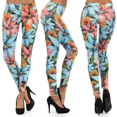 Leggings Floral Multi Color Bright Summer Casual Stretch Skinny Pants Trendy Color Block Leggings Leggings Floral Multi Color Bright Summer Casual Stretch Skinny Pants Trendy Color Block Leggings