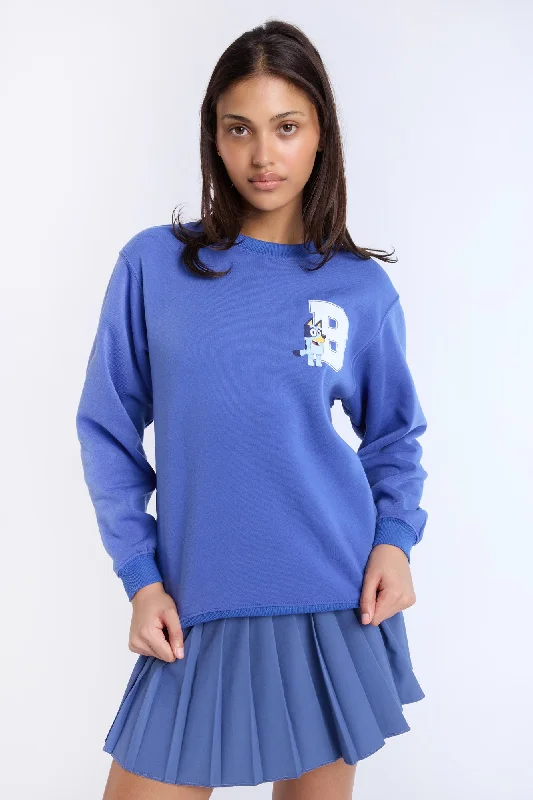 Bluey Graphic Crew Neck Sweatshirt Hoodie with Hem Patch Decorative Personalized