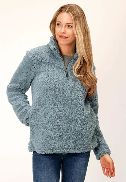 Roper Women's Steel Blue 1/4 Zip Polar Fleece Pullover 0250-6196 Scalloped Neck Pullover
