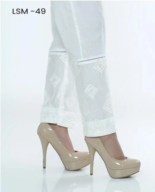 Lakhani Embroidered, Printed Ladies Stitched 1 Piece Single Trouser LSM-T-49-White Trousers Bridal Satin