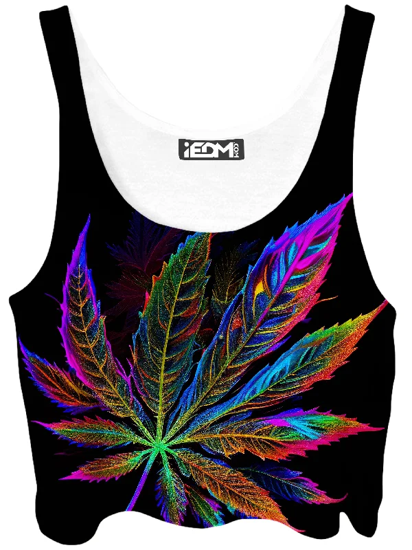 Blacklight Weed Crop Top Zippered Front Buttoned Front Snap Front
