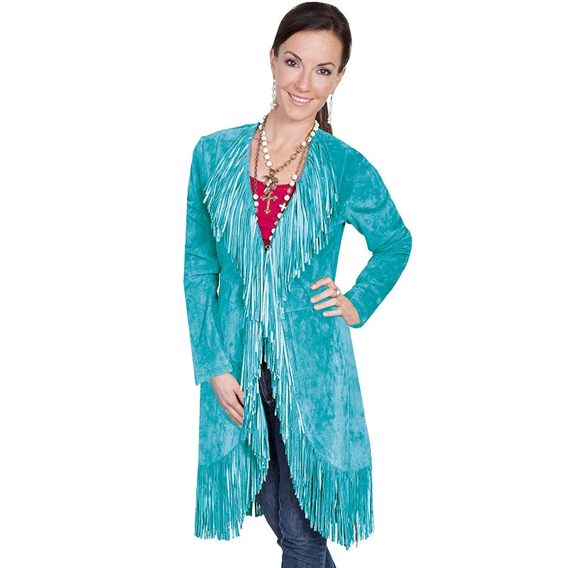 Suede Fringe Maxi Coat Blouse Shirt Tunic
