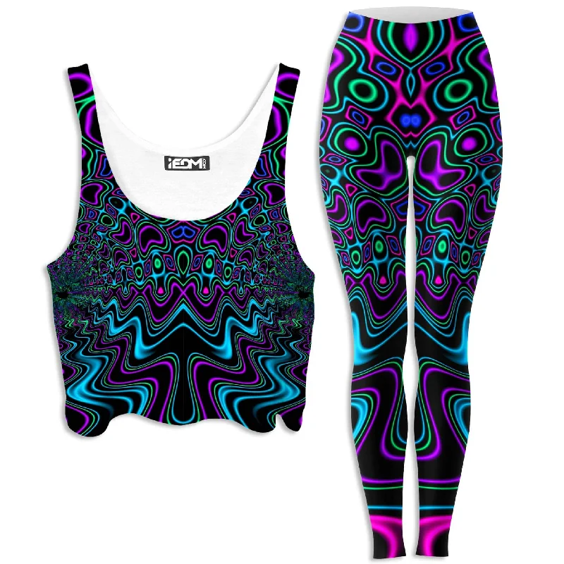 Fractal River Crop Top and Leggings Combo Nylon Fabric Polyester Fabric Spandex Fabric Fractal River Crop Top and Leggings Combo Nylon Fabric Polyester Fabric Spandex Fabric