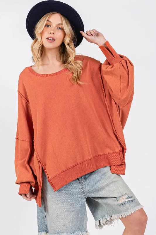 Hazel Blues® | SAGE + FIG Mineral Wash Side Slit Oversized Sweatshirt Hoodie with Hem Detail Decorative Unique Hazel Blues® | SAGE + FIG Mineral Wash Side Slit Oversized Sweatshirt Hoodie with Hem Detail Decorative Unique