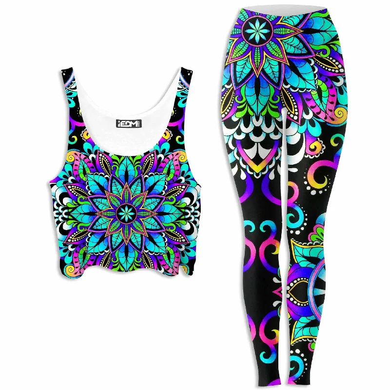 Magic Lyfe Crop Top and Leggings Combo Cashmere Blend Cotton Blend Poly Blend