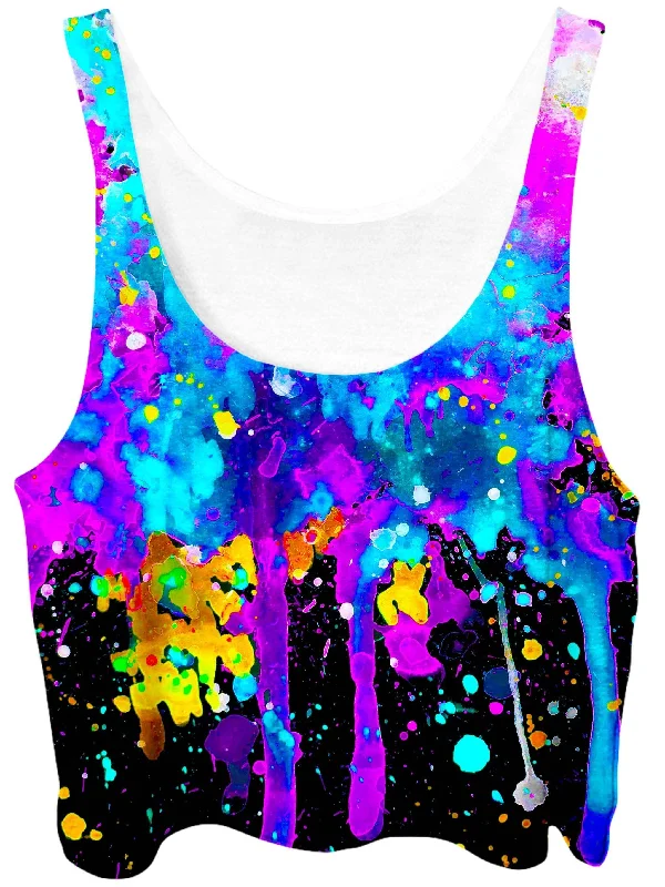 Abstract Crop Top Chenille Blend Fleece Blend Nylon Blend