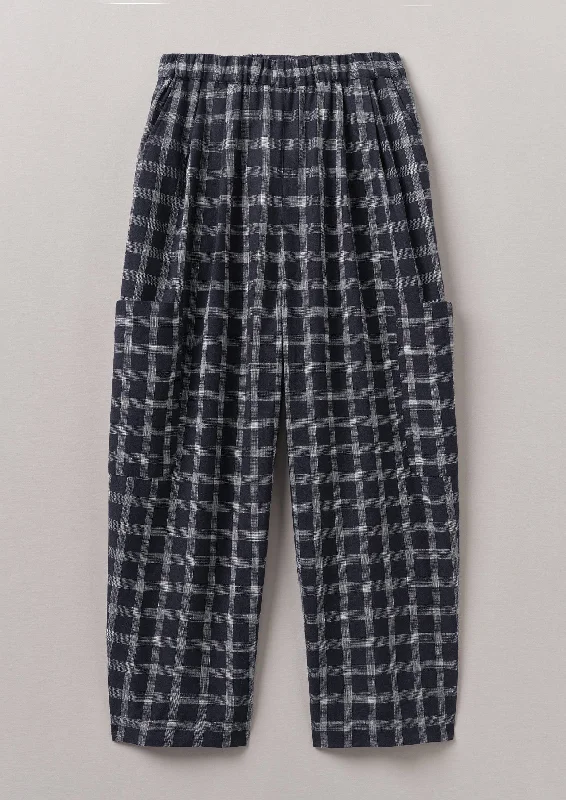 Check Cotton Linen Patch Pocket Trousers | Slate Trousers Harem Relaxed Fit