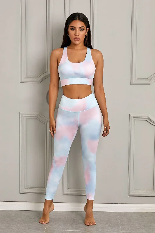 Printed Sports Bra and Leggings Set Elegant Sheer Leggings
