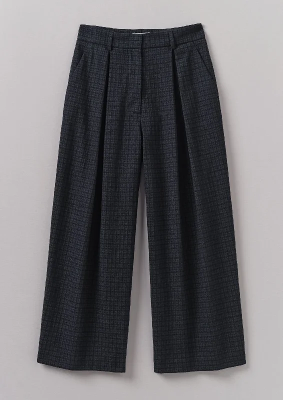 Jude Check Wool Trousers | Slate Blue Trousers practical easy-care