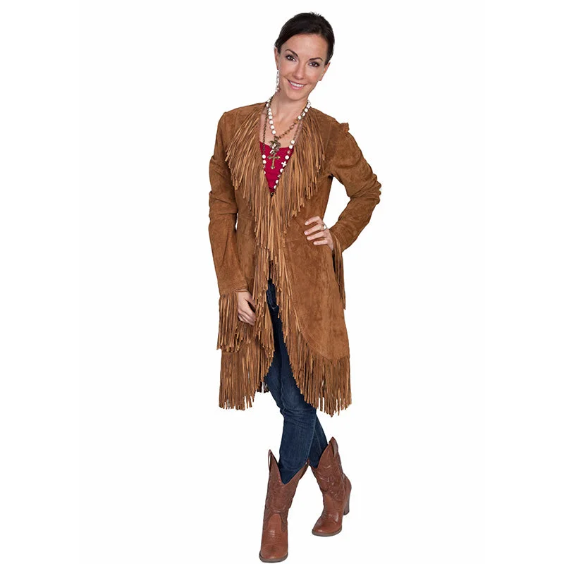 Suede Fringe Maxi Coat Kimono Robe Cloak