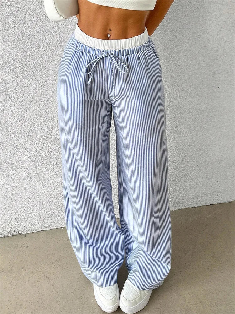 Women's Casual Striped Woven Wide Leg Pants Fall Winter 2025 Casual Stylish Full Length Trousers Y2K Clothes Streetwear Trousers Business Professional Women's Casual Striped Woven Wide Leg Pants Fall Winter 2025 Casual Stylish Full Length Trousers Y2K Clothes Streetwear Trousers Business Professional