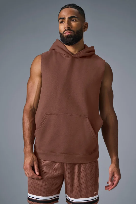 Renown Sleeveless Hoodie - Chestnut Hoodie with Snap Buttons Easy Quick