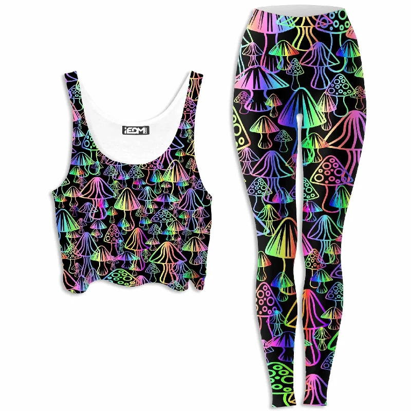 Magic Mushrooms Crop Top and Leggings Combo Silk Blend Satin Velvet