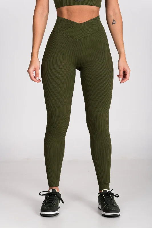 LYOM™ Infinity Leggings - Olive Green Cozy Mid-Rise Workout Leggings