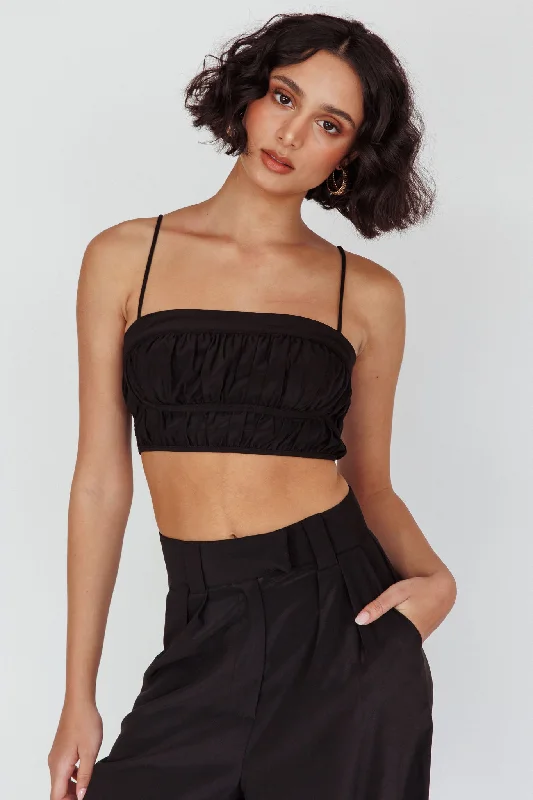 Regal Ruched Cami Crop Top Black Hooded Caped Shawl Collar