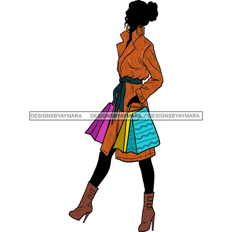 Black Silhouette Diva Woman Shopping Coat And Boots  JPG PNG  Clipart Cricut Silhouette Cut Cutting Off-the-Shoulder Jacket Double-Breasted Coat Single-Breasted Coat