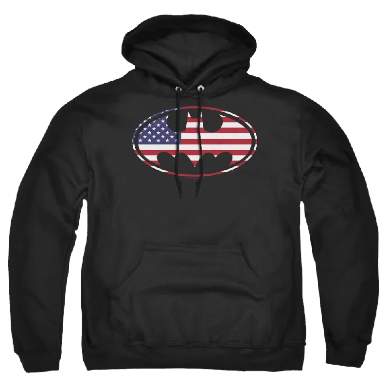 Batman American Flag Oval - Pullover Hoodie Over Sleeve Pullover