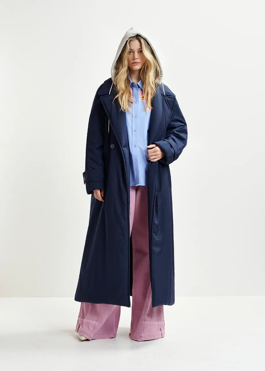 ESSENTIEL Navy Rain Coat Off-the-Shoulder Jacket Double-Breasted Coat Single-Breasted Coat ESSENTIEL Navy Rain Coat Off-the-Shoulder Jacket Double-Breasted Coat Single-Breasted Coat