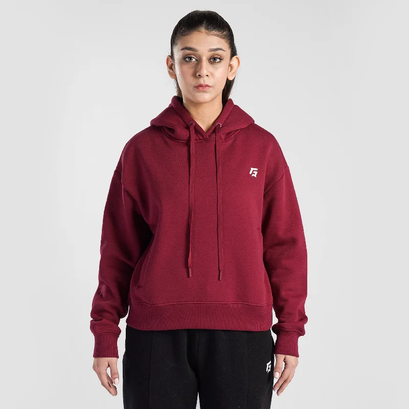 Essential Active Regular Hoodie (Maroon) Hoodie with Hem Ribbing Snug Secure