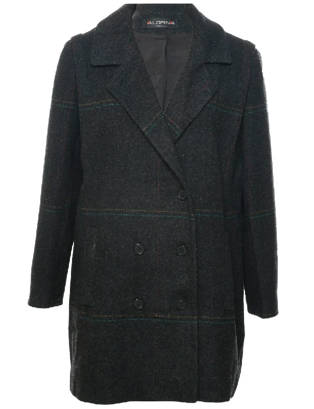 Checked Wool Coat - XL Three-Quarter Sleeve Elbow Sleeve Wrist Sleeve