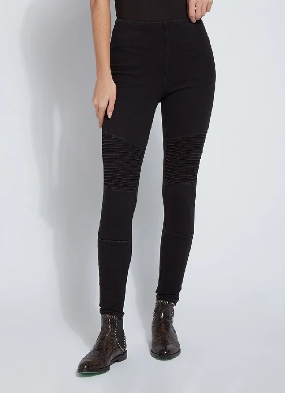 Moto Toothpick Denim Legging | Midtown Black Fashionable Minimal Active Leggings