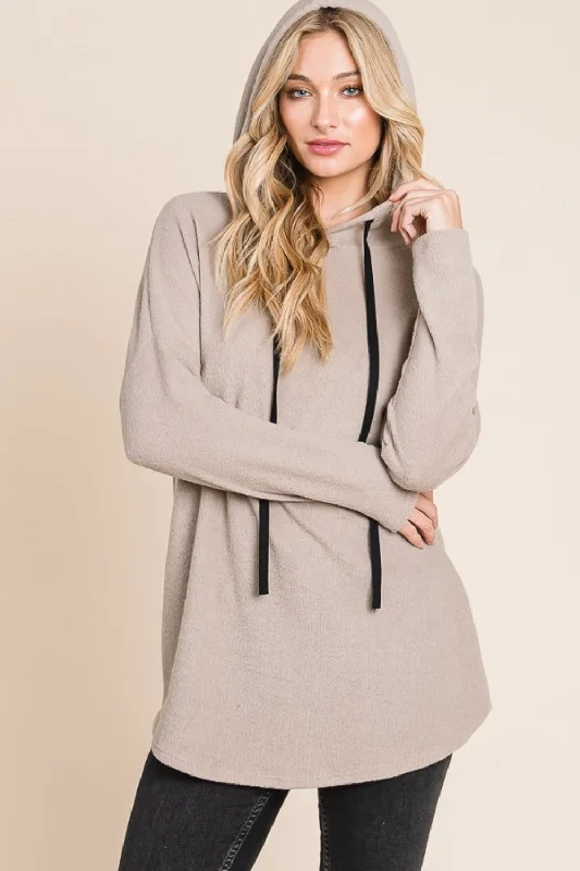 Hazel Blues® | BOMBOM Contrast Drawstring Drop Shoulder Knit Hoodie Hoodie with Ribbed Hem Stretchable Secure Hazel Blues® | BOMBOM Contrast Drawstring Drop Shoulder Knit Hoodie Hoodie with Ribbed Hem Stretchable Secure