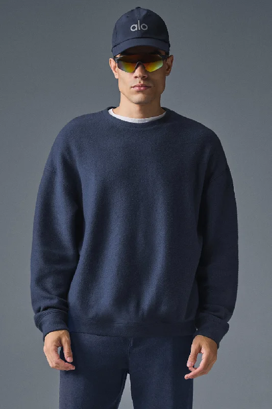 Triumph Restore Crew Neck Sweatshirt - Navy Hoodie with Back Slit Movement Comfort