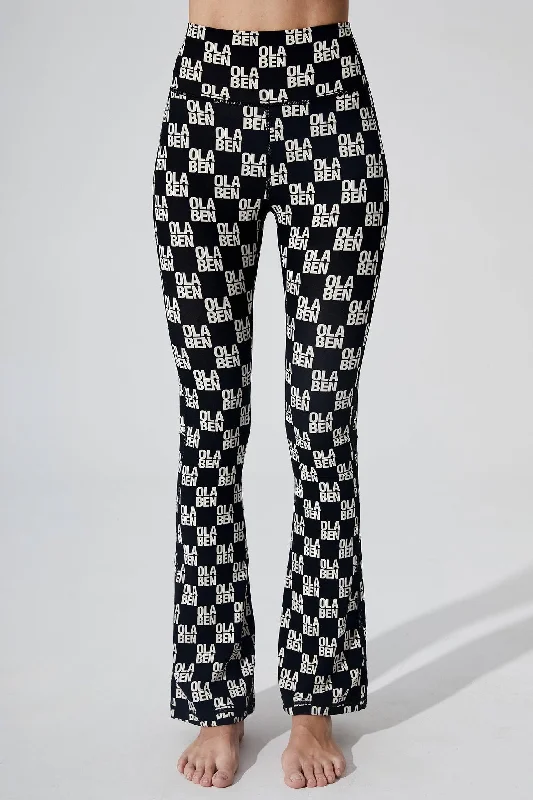 Sera Monogram Flared Legging - Monogram Black Comfortable Leggings with Pockets